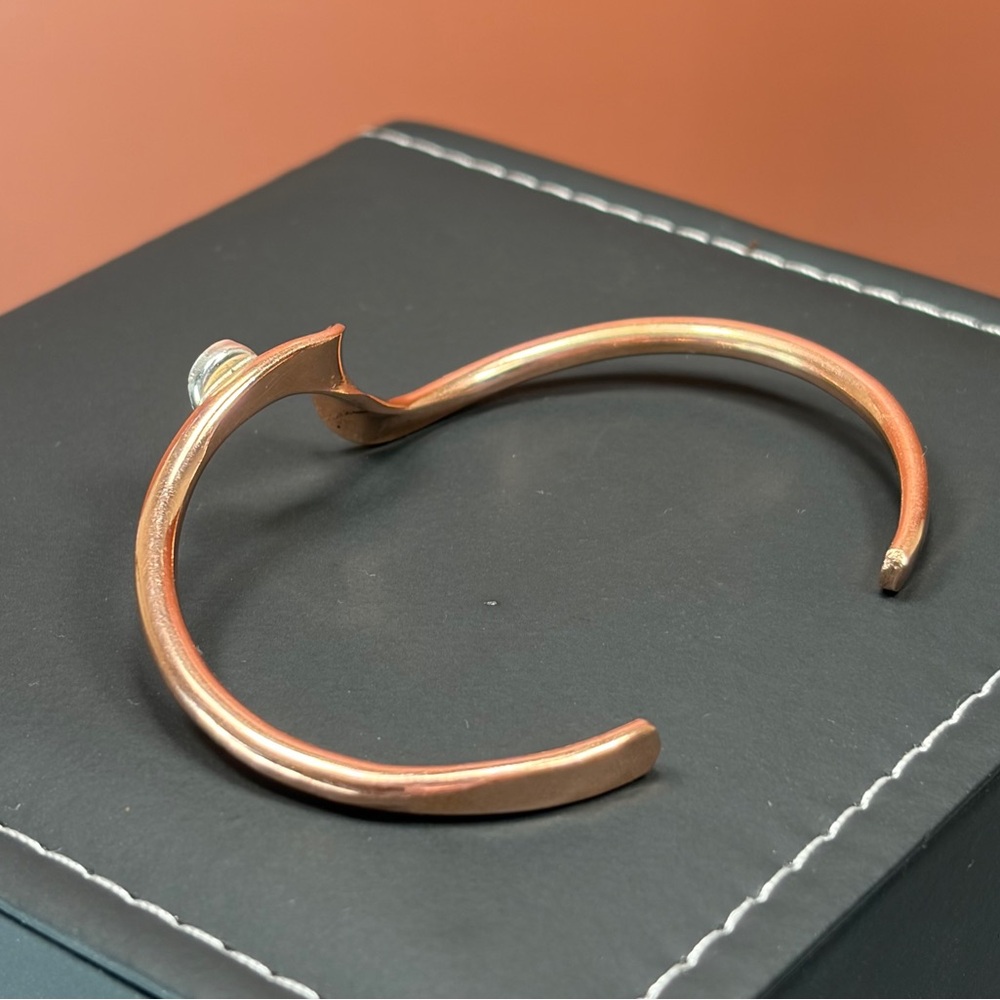 Glen Sandoval Signed-Single Copper & Turquoise Native American Made Cuff - Picture 4 of 9
